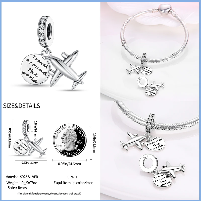 925 Sterling Silver fashion Travel Aircraft Series Charm Beads per Pandora Original bracciale gioielli fai da te gioielli commemorativi