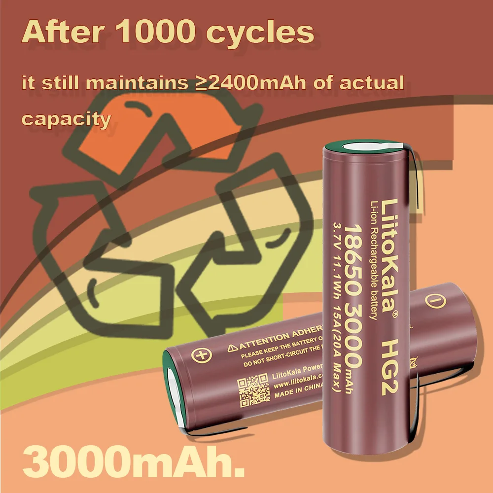 Nowa bateria LiitoKala HG2 18650 3000mah akumulator moc baterii wysokie rozładowanie, 30A prąd o dużym napięciu