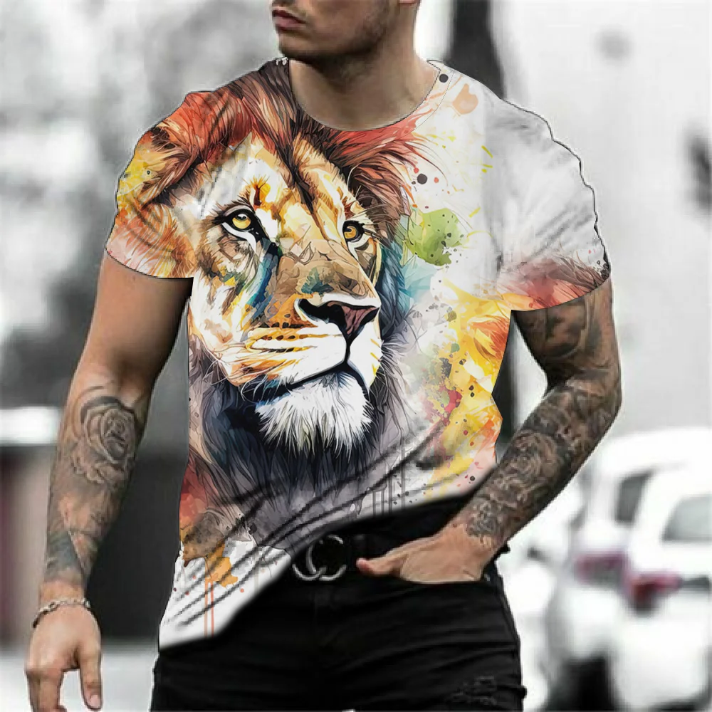 Tiger print men\'s T-shirt Harajuku 3D T-shirts animal pattern short sleeved clothing summer large retro men\'s round neck T-shirt