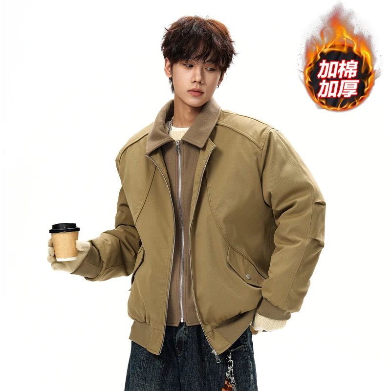 

Men's Stand Collar Thickened Jacket - Regular Shoulder Plus Size PU Leather Cotton-Padded Outerwear