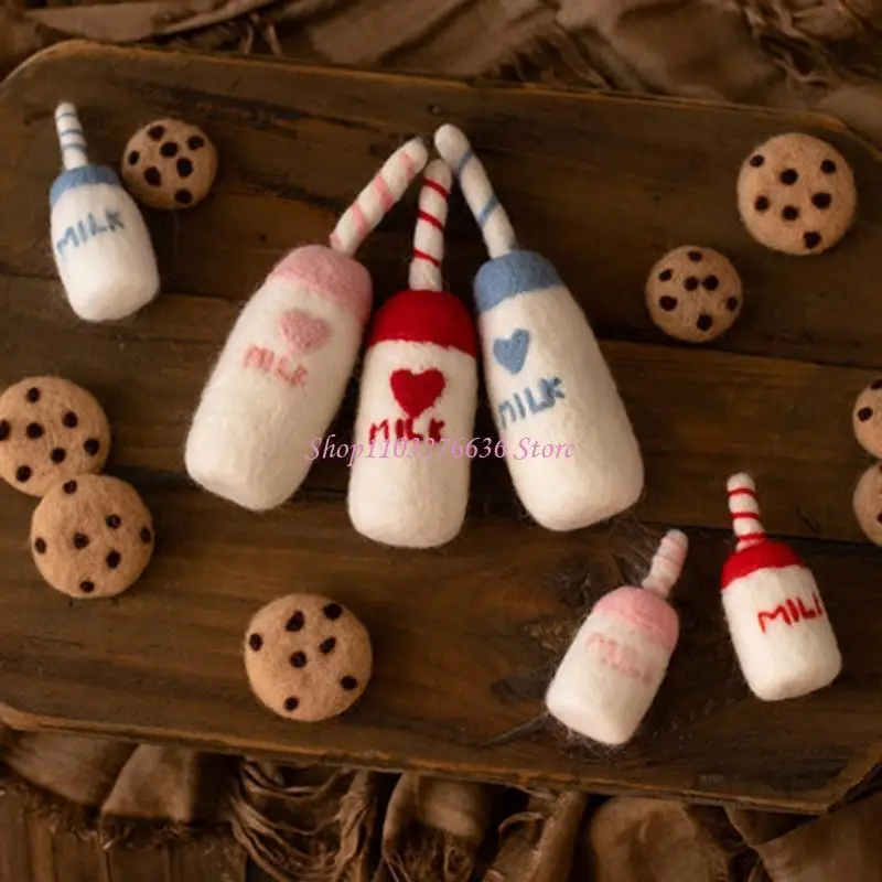 R6FD DIY Baby Wollfilz Milch Flasche + Cookies Dekorationen Neugeborenen Fotografie Requisiten Infant Foto Schießen Zubehör Home – Detail 10