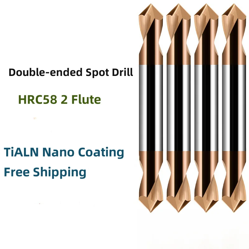 HRC58 2 Flute Double-head Spot Drills for Steel Aluminum Tungsten Carbide Center Drill 90° Fixed Point Drill 3x75 4x75 5x75 6x75