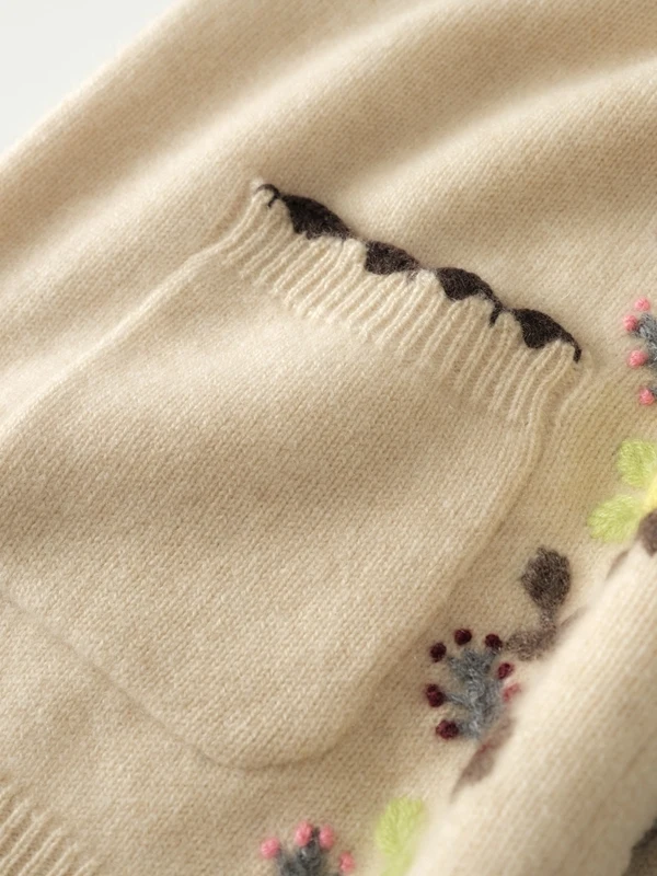 Schwergewichtige 7-Nadel-Doppelsträngige gestrickte 00 % Camere-Weste für Damen, rund, mit Ne-Svel-Stickerei, lockere Oulder-Weste...