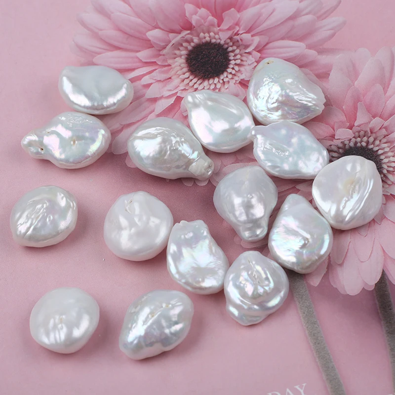 Wholesale 17-20mm white/purple baroque button shape freshwater pearl loose beads