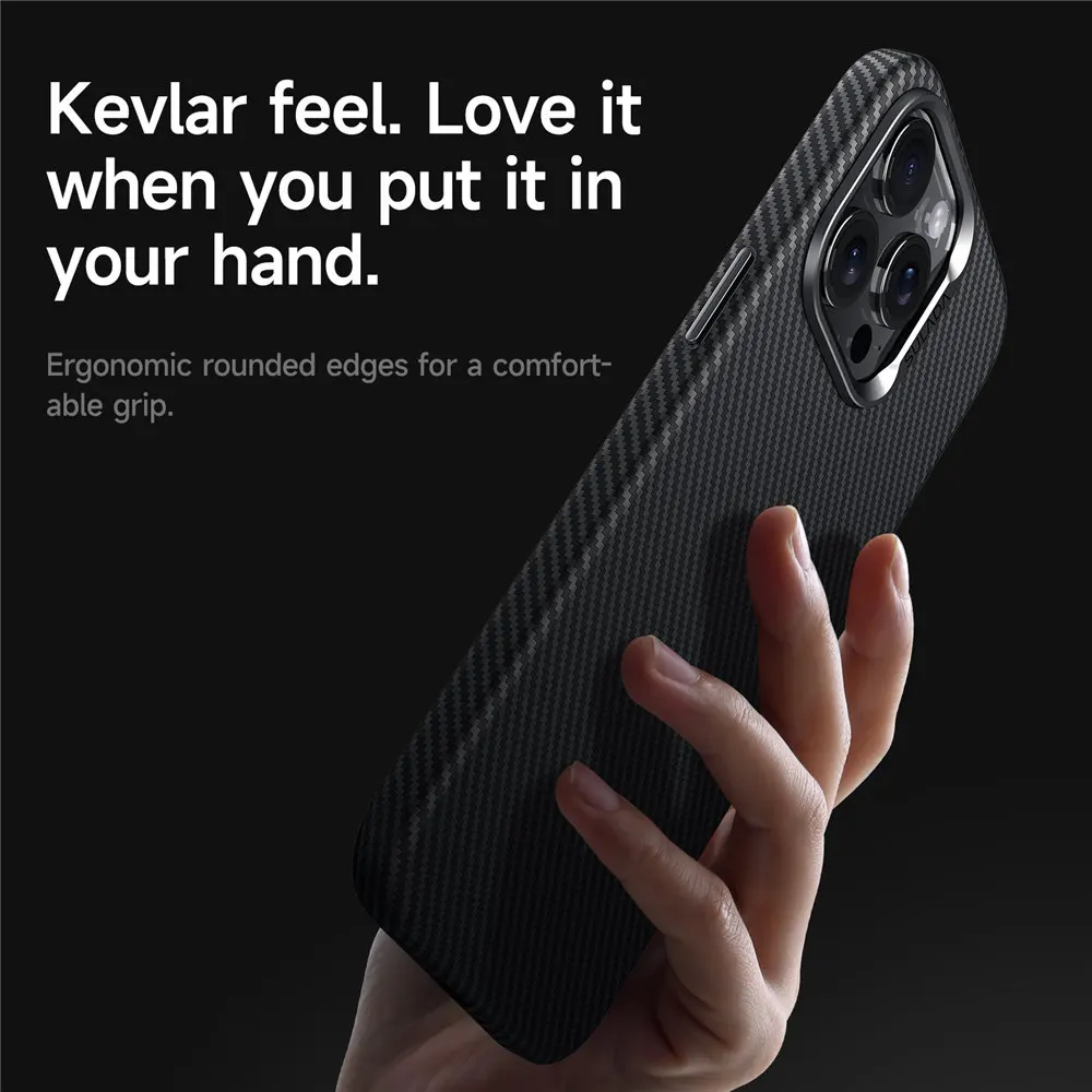 Magnetic Slim Aramid Fiber Pattern Leather Case For iPhone 14 15 Pro Max Skin-Feel Back Cover