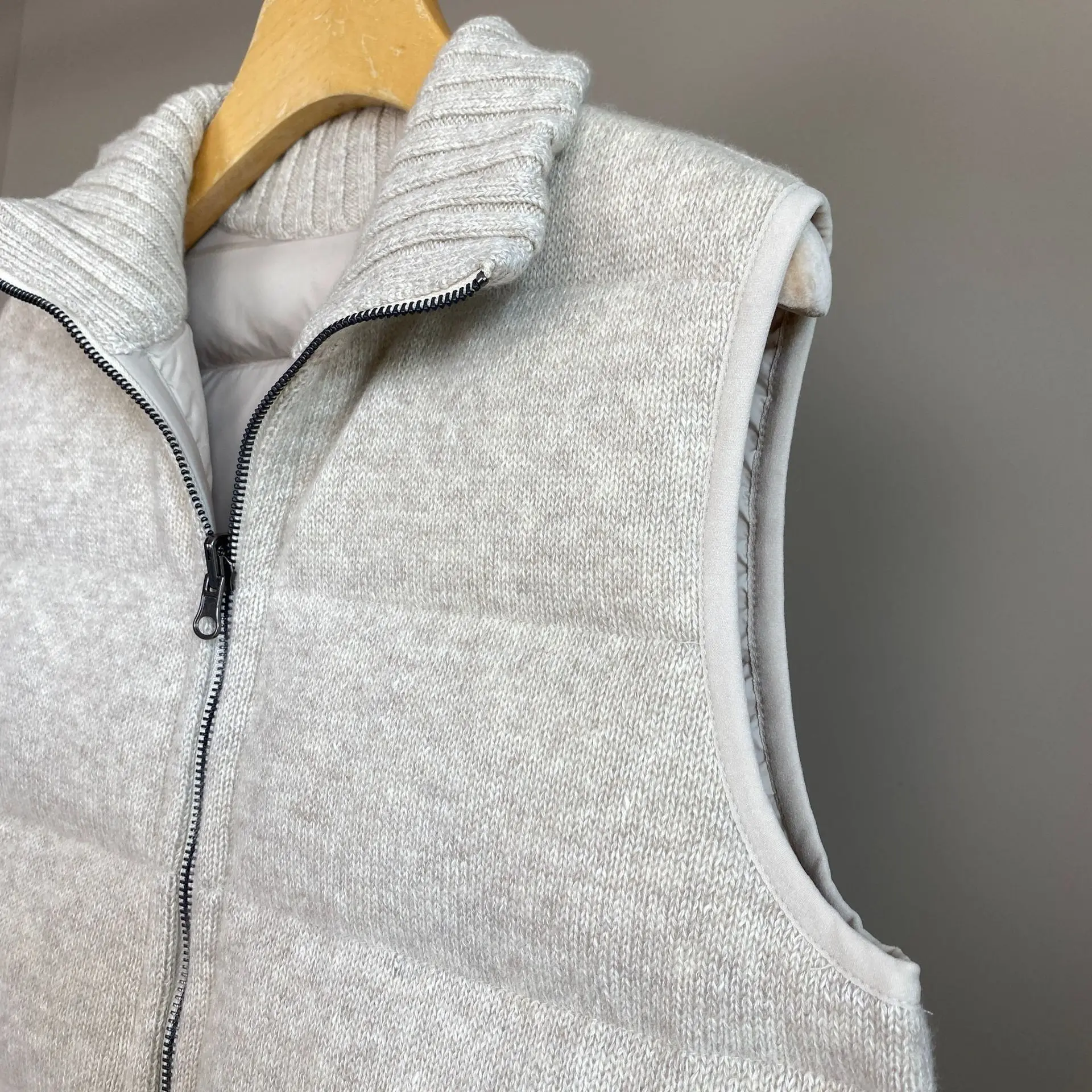 2025 가을 겨울 신상 스탠드 칼라 캐시미어 린넨 구스 다운 베스트 패셔너블하고 다재다능한 여성용