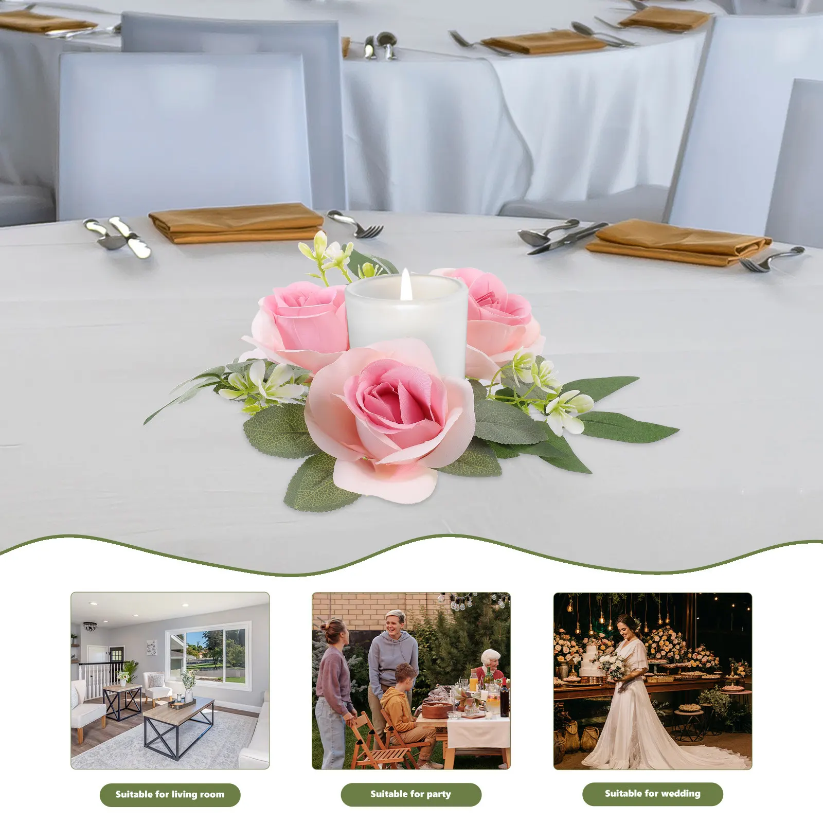 Simulation Rose Wreath High Realism Decorative Ring for Wedding Table Centerpiece Home Party Decoration