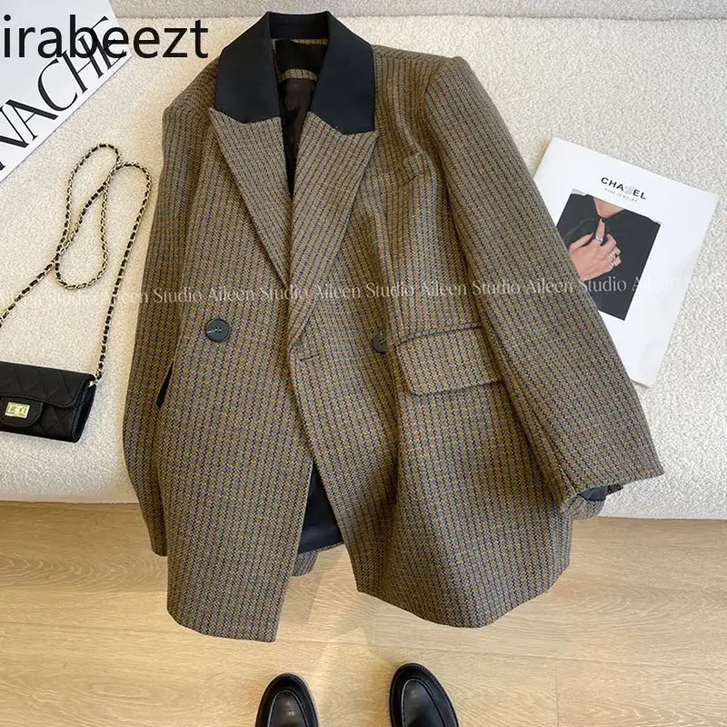 Woolen Suit Jacket Women 2024 Spring New Korean Version of Thick Retro Loose Fit Coat Top Casual Bleizer Femenino Elegante