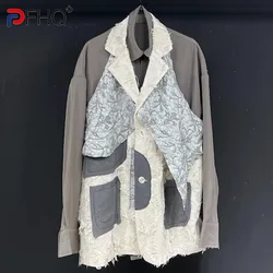 PFHQ Camicie a maniche lunghe da uomo False 2 pezzi Estate Nicchia allentata Patchwork maschile Temperamento Bottone di alta qualità Top Nuovo 21Z4466