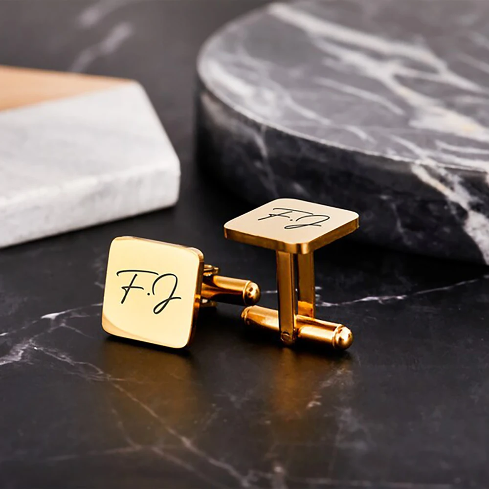 Custom Engraved Square Stainless Steel Cufflinks Gold Silver Rose Gold Black Wedding Anniversary Birthday Gift For Groom Him Men
