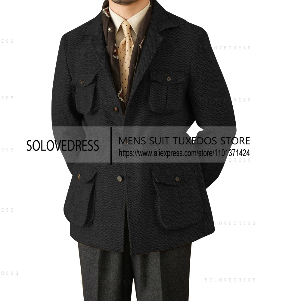 One Pieces Suits Herringbone Slim Fit Single Breasted Men's Suits Wedding Suits 4 Real Pocket （Just One Jacket）