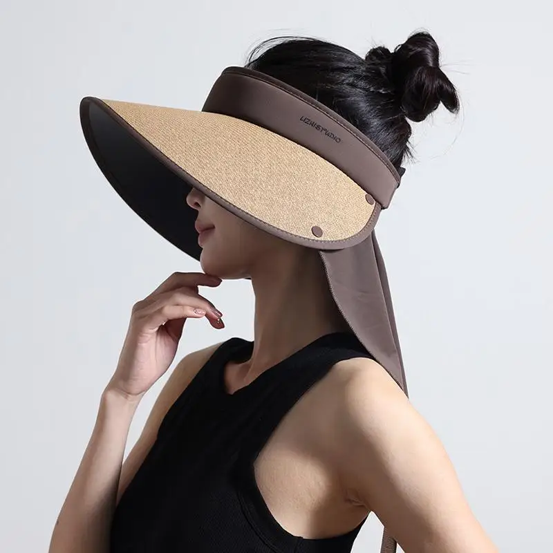 Hot Summer Outdoor Sun Hat For Women Fashionable Casual Wide Brimmed Hat Portable Fisherman Hat With Removable Sunscreen Shawl