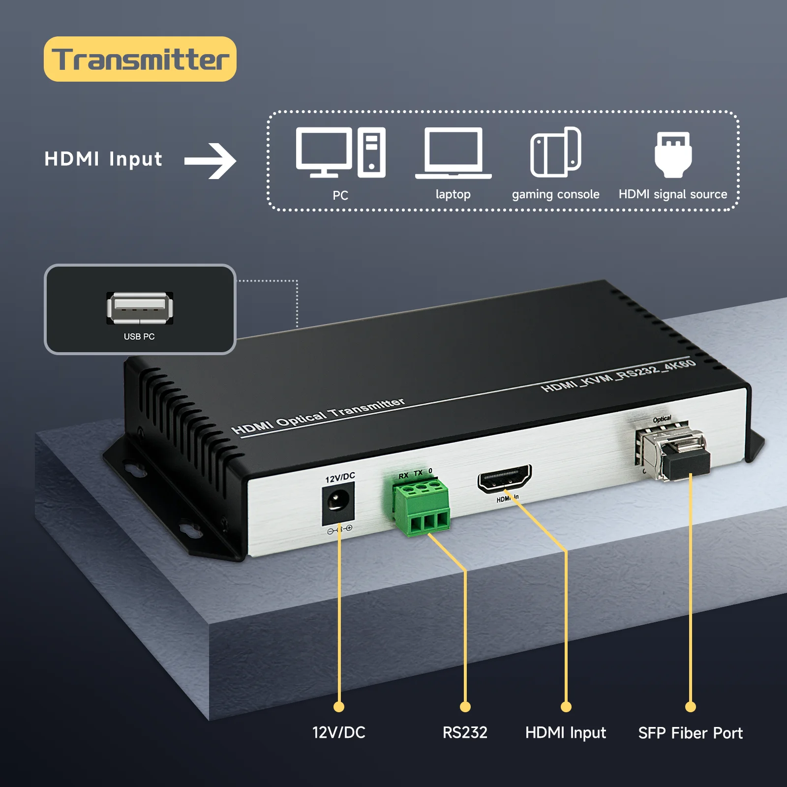 Extensor HDMI KVM sobre fibra, 4K60Hz, compatible con LC 10KM, RS232, EDID 4K, extensor USB KVM