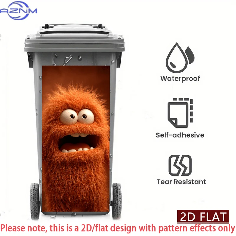 Self-Adhesive PVC Decorative Sticker Featuring a Humorous Orange Furry Monster, Suitable for Use on Trash Cans And Walls. This