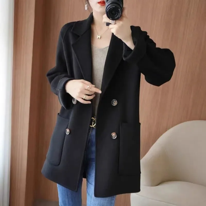 

Black Woolen Jacket Women's Autumn/winter 2024 New Trendy Medium-length Korean Style Suit Collar Petite Wool Overcoat