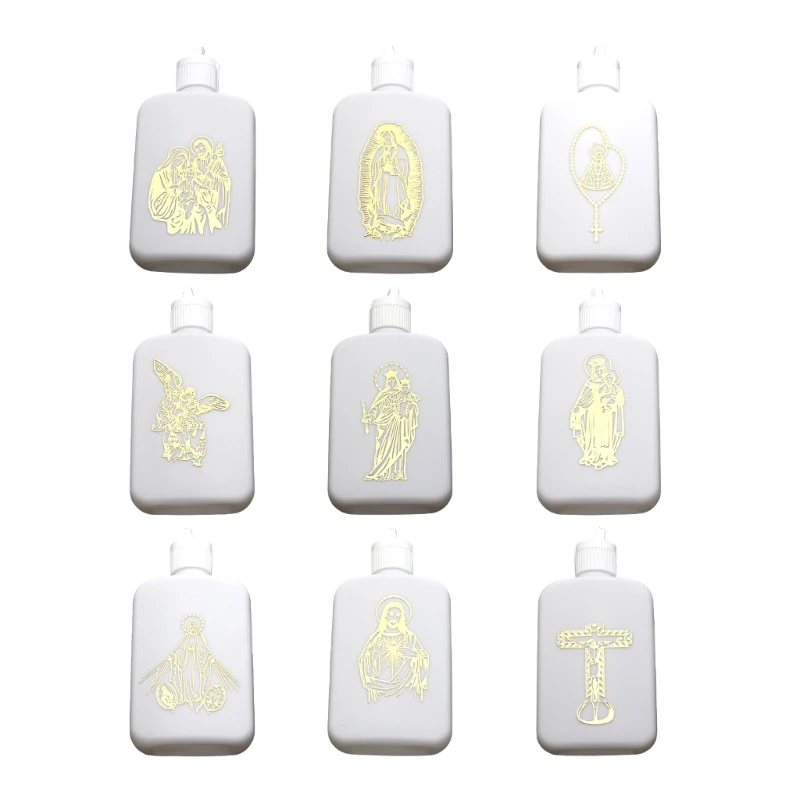 9 Styles 100ml Gold Color Jesus Crucifix Pattern Holy Water Bottle Christian Decoration Church Prayer Gifts Religion Ornaments