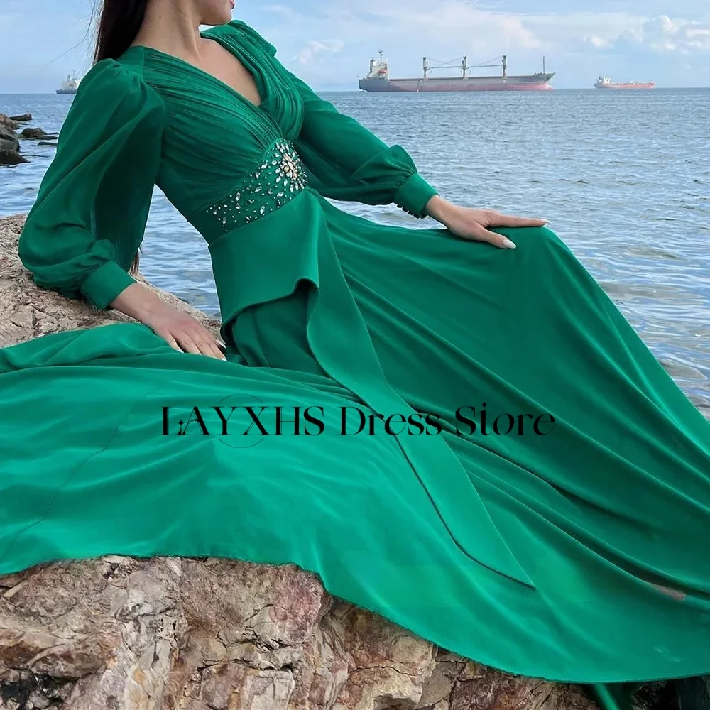 فساتين سهرة أنيقة من LAYXHS برقبة على شكل حرف v وأكمام طويلة مطرزة بطيات للنساء فساتين لحضور الحفلات الموسيقية مخصصة من Fساتين Sheer