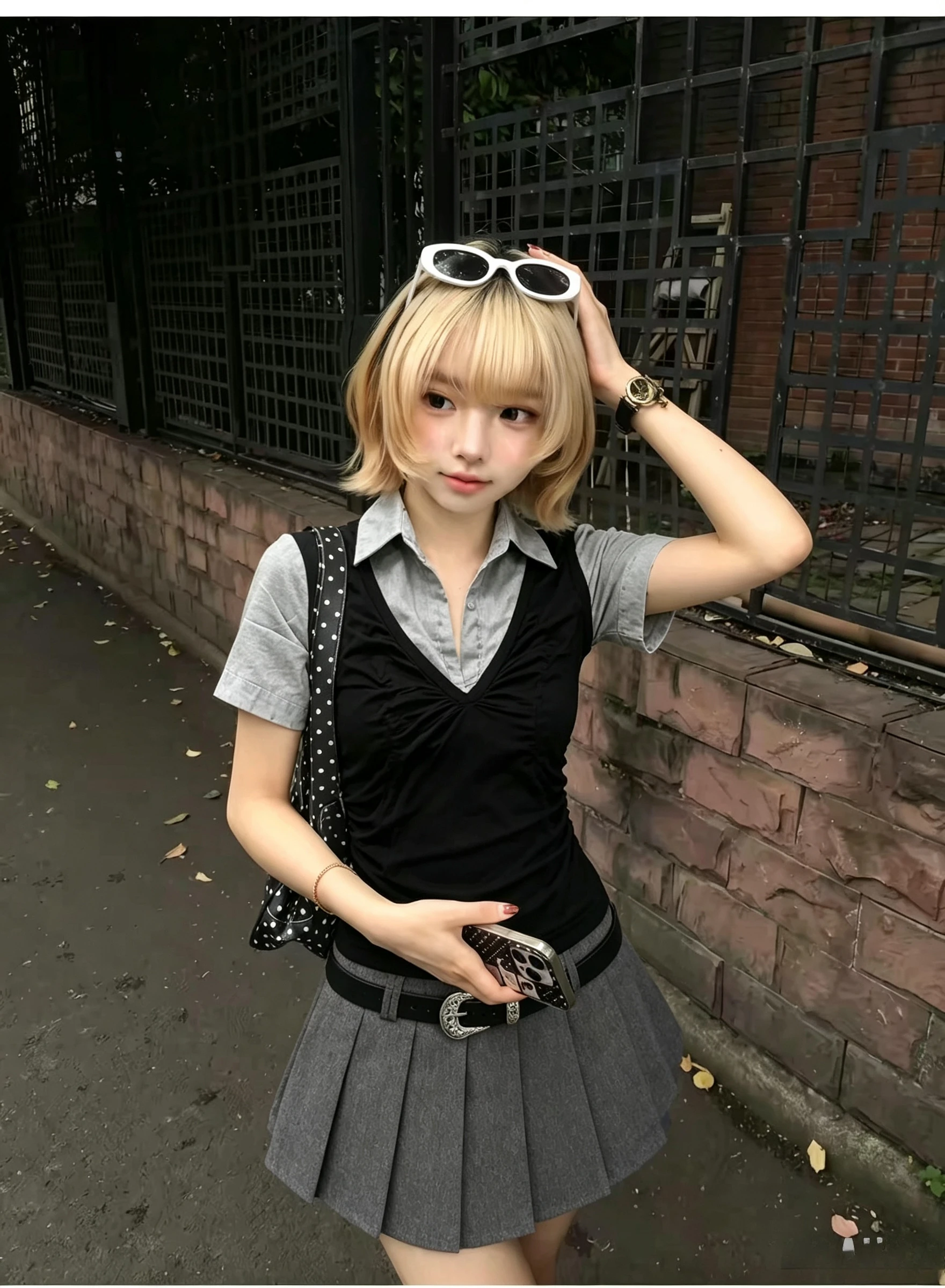 Vintage Plaid Korean Preppy 2 Piece Suit 2026 Autumn Women Short Sleeve Blazer Top High Waist Pleated Skirt Casual Daily Sets