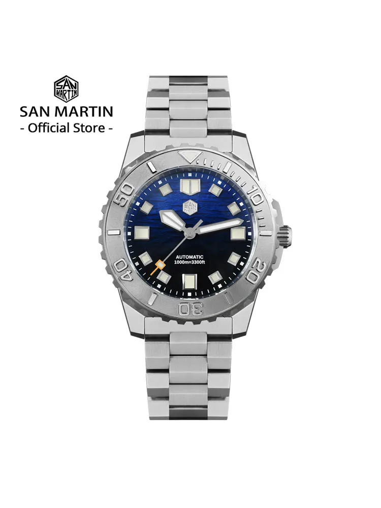 

San Martin 1000 м водонепроницаемые морские волны текстурированный циферблат 43 мм мужские дайверские часы гелиевый аварийный клапан NH35 автоматические механические SN0147