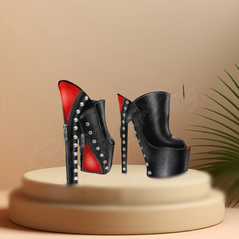 

Black Red Rivet Decor Slippers Sandals Slip on Platform Shoes High Heel Shoes for Women Runway High Heels 2023 Zapatillas Mujer