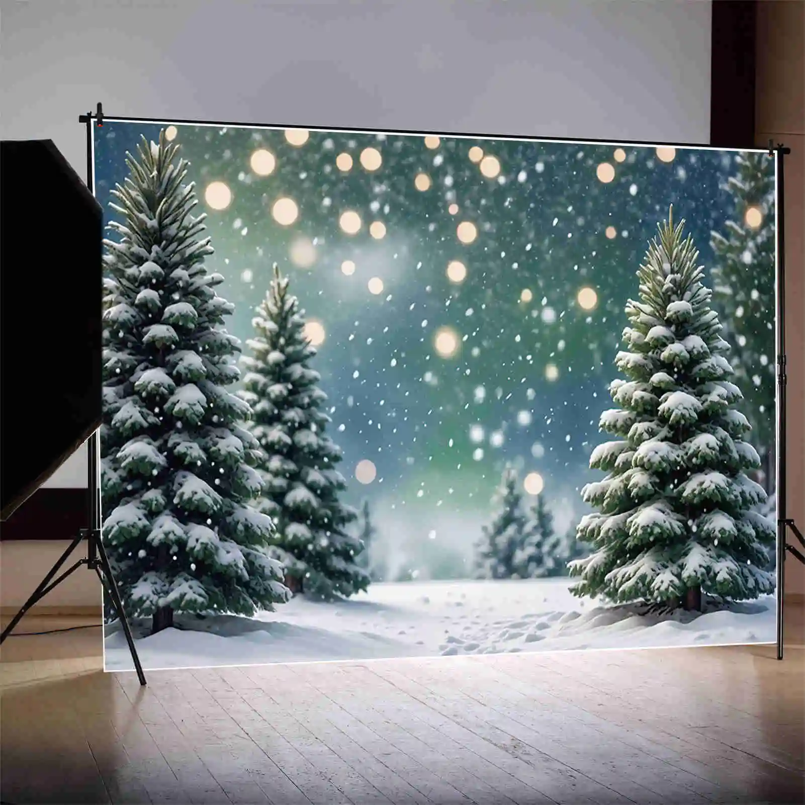 MOON.QG Christmas Pine Tree Backgrounds Winter Snow Forest Children Outdoor Backdrops Custom Party Decoration Photocall Supplies