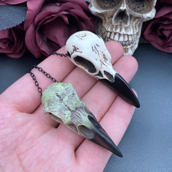 3D Raven Skull Necklace Resin Replica Raven Magpie Crow Poe Gothic Gift,Halloween Raven Skull Necklace,Goth Bird Skull Jewelry