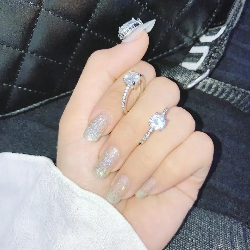 여성을위한 타원형 모양의 S925 실버 도금 약혼 반지 핑크 큐빅 지르코니아 웨딩 가짜 반지 패션 쥬얼리 액세서리