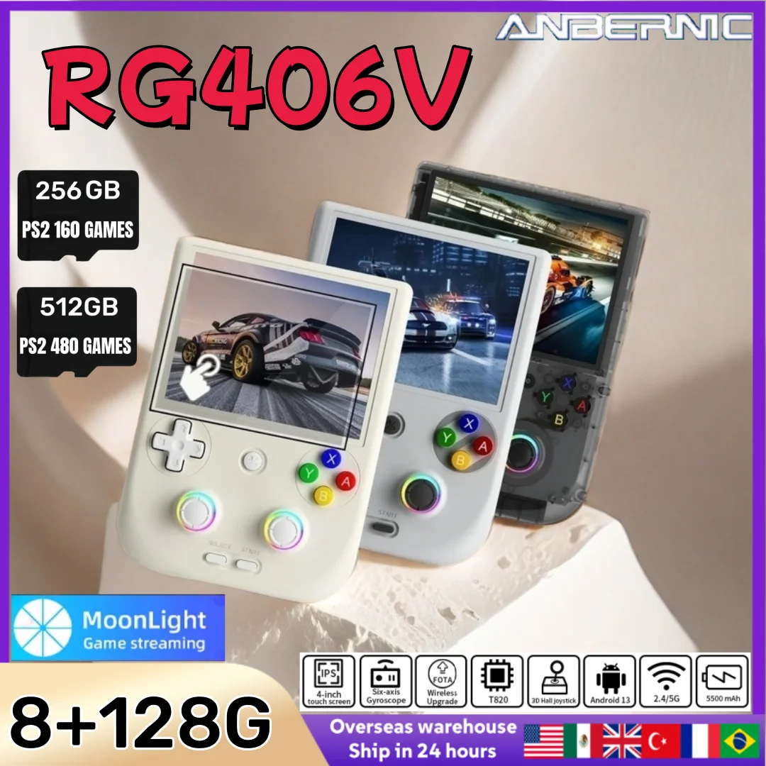 ANBERNIC RG406V RG 406V Retro Handheld Game Console Video Game Consoles 4 IPS touch Screen Android13 RGB Lighting PSP PS2 Games