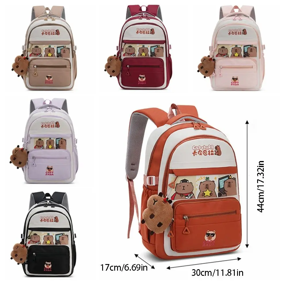 Zaino multifunzionale Capybara Cartoon Borsa da scuola carina di grande capacità Stile casual con ciondolo Borsa a tracolla casual da scuola