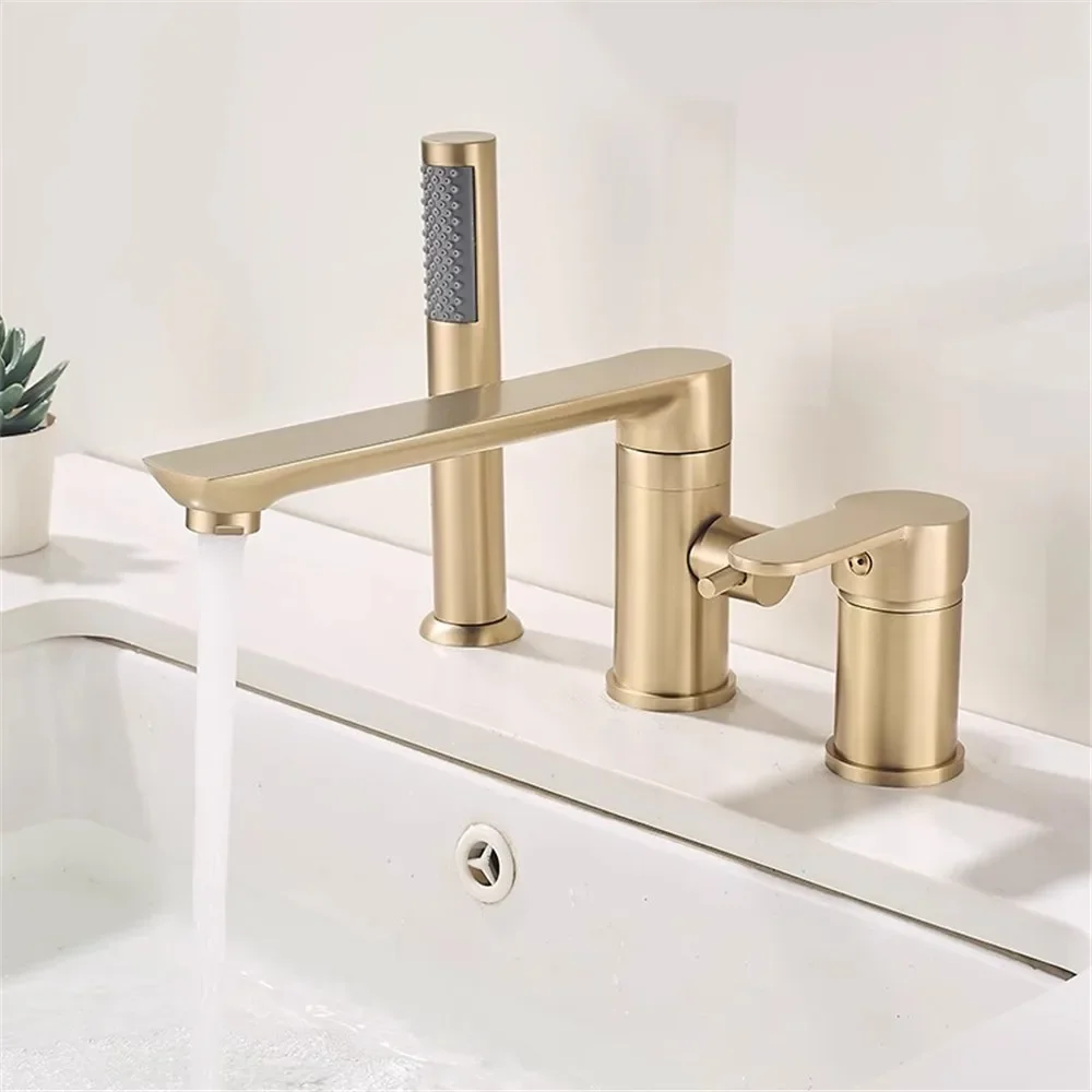

Brushed Gold Bathtub Faucet Widespread Bathtub Sink Mixer Tap black Brass Bathroom Bath Shower Faucet with Hand shower Head