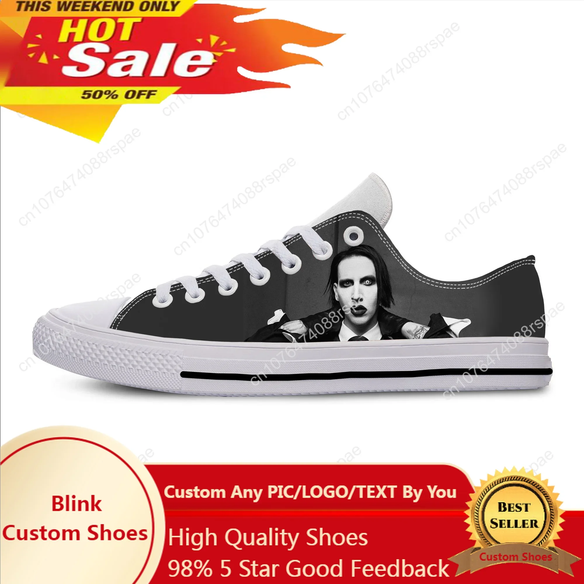 Hot Rock Band Muziek Zangeres Marilyn Manson Cool Casual Schoenen Lage Top Lichtgewicht Ademende Heren Dames Sneakers Nieuwste Boardschoenen