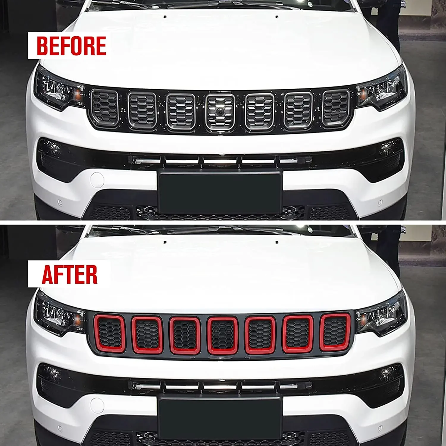 7PCS Car Carbon Fiber Grille Inserts ABS Front Grill Cover Frame Trims Kit  For Jeep Compass MP 2017-2020 Exterior Accessories