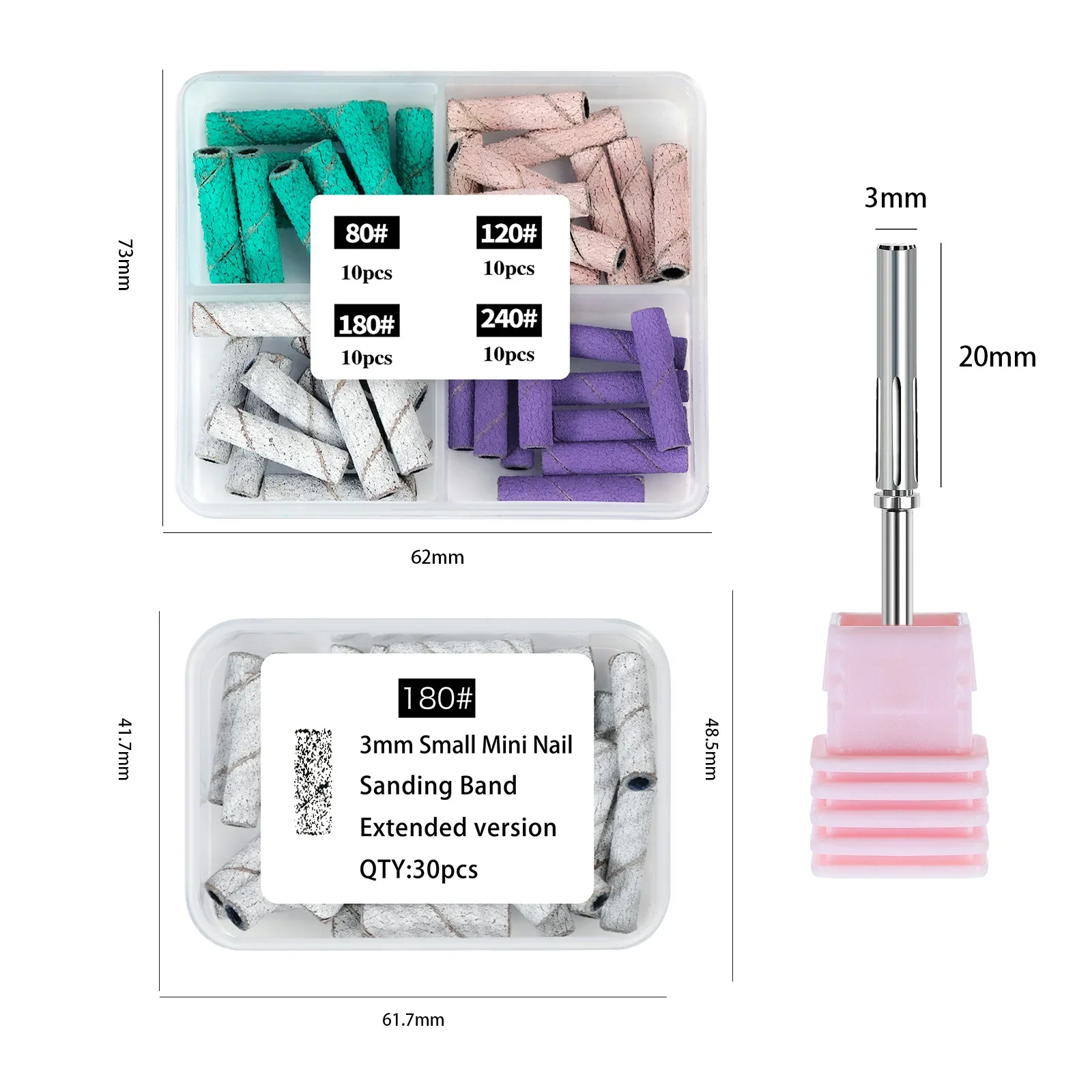 30/40PC 3 mm mini extra lange schuurbanden sets voor acryl- en polijstgelverwijdering 80 # 120 # 180 # 240 #   Roestvrijstalen nagelriemboor