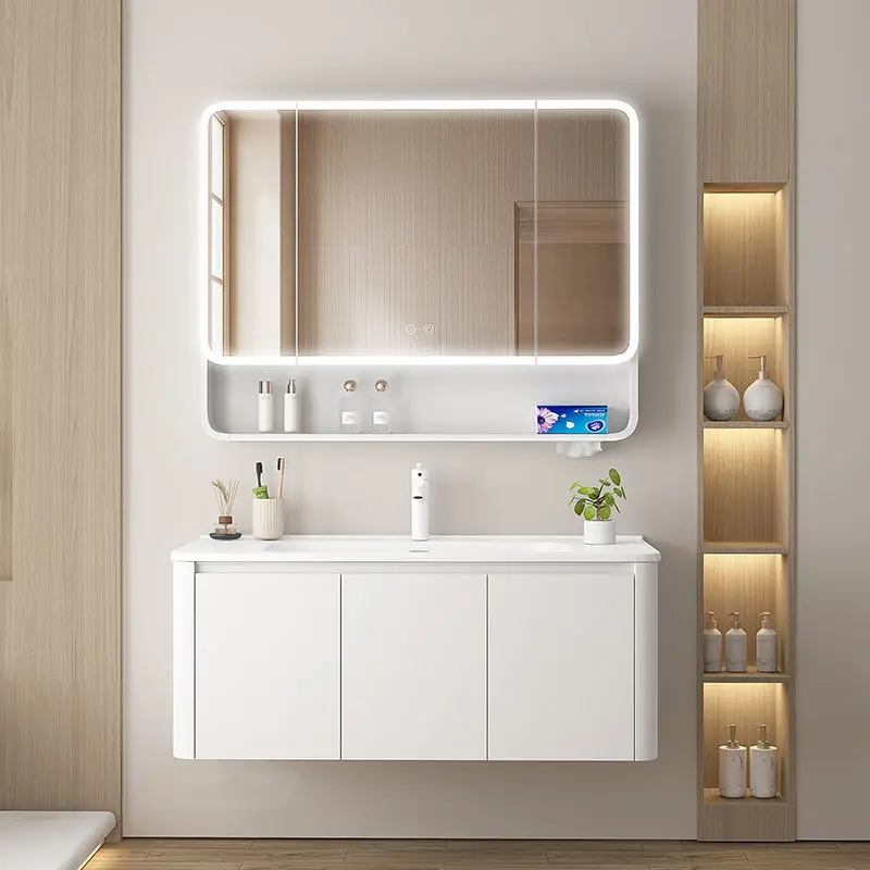 Thickened honeycomb aluminum rounded corner bathroom cabinet wash basin cabinet combination ceramic integrated basin arc basin