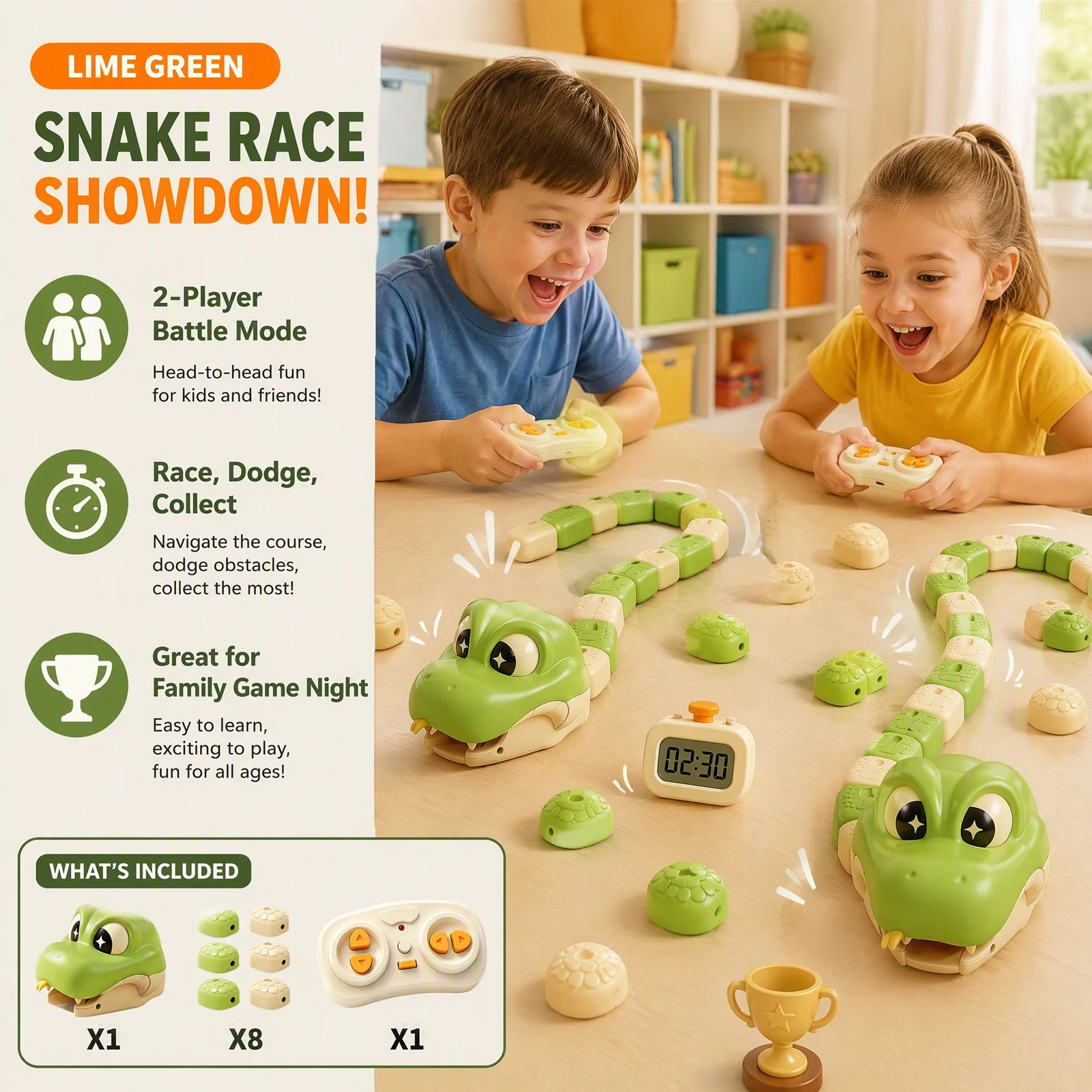 Remote Control RC Magnetic Greedy Snake Game Toy LED Sound Effects Two Player Interactive Family Competitive Board Game for Kids