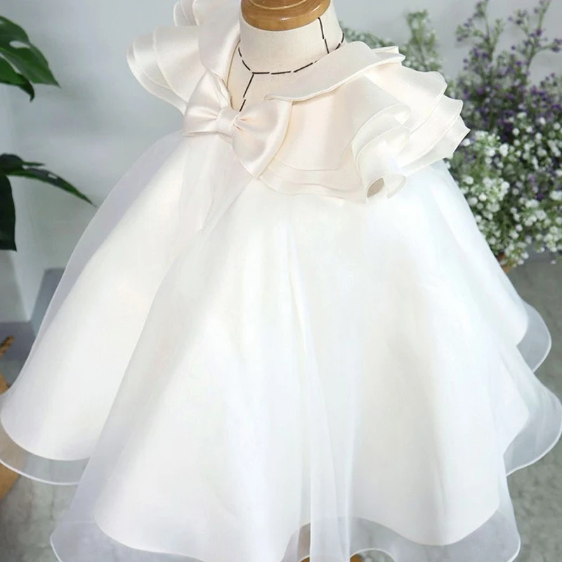 IYEAL Princess Chidren Girl Dresses White Elegant Prom Birthday Wedding Party Dress for Kids Baby Baptism First Communion Gown