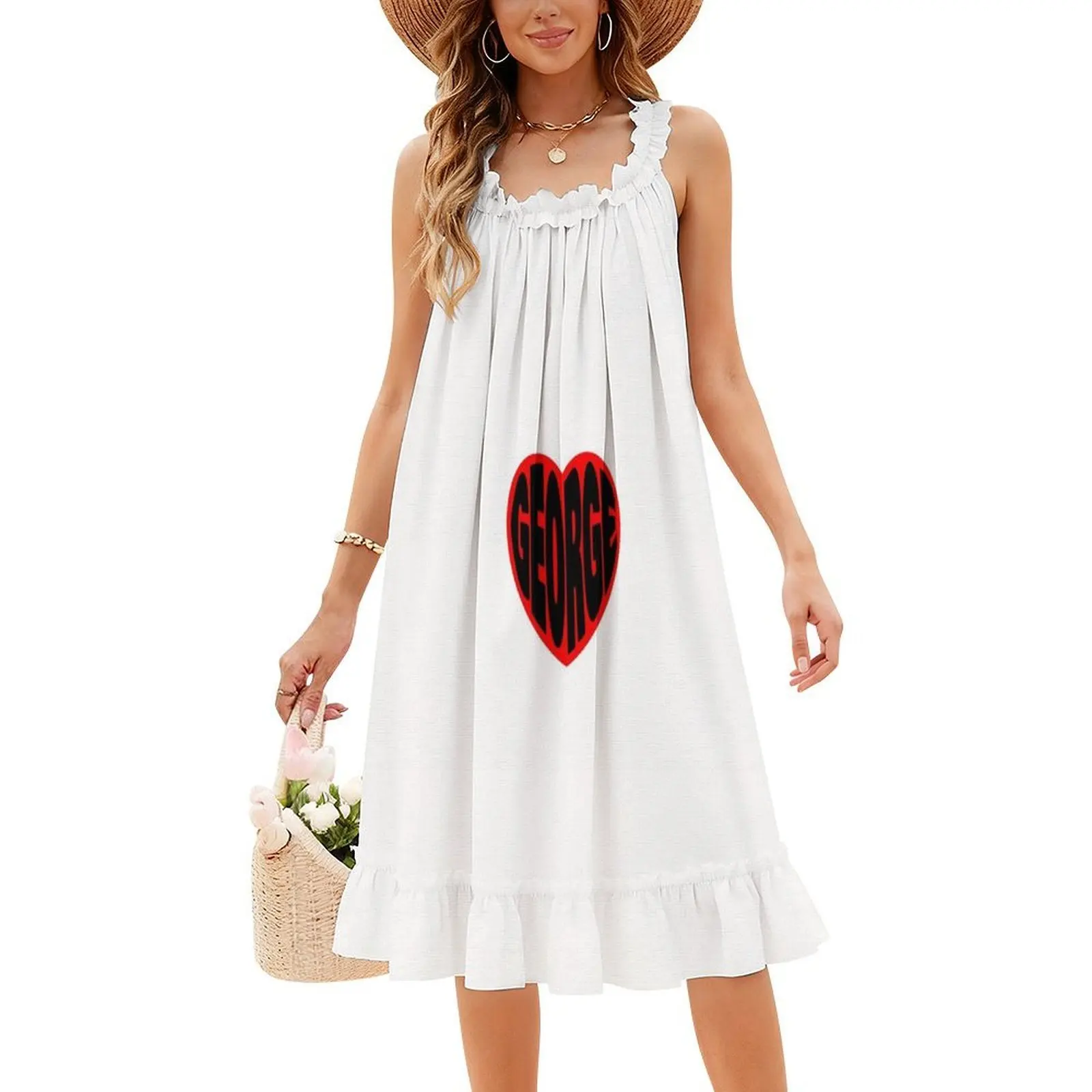 George In My Heart Preppy Style Mini Dress For Women A-Line Loose Fit Casual Day Dress Love Heart Boy Boyfriend George Women's