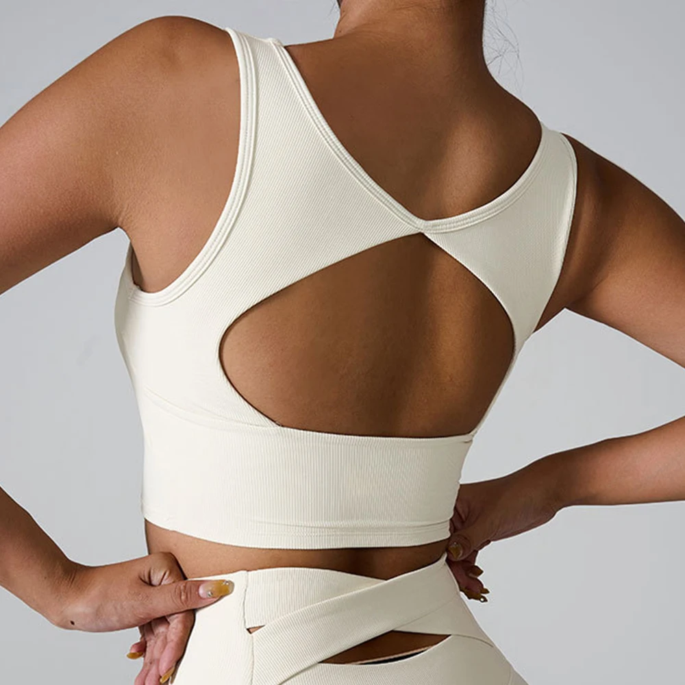 Gilet de Yoga sans couture Push Up beau Sport débardeur Sexy soutien-gorge de Sport décontracté femme haut Corset côtelé sous-vêtements de Sport vêtements de Sport