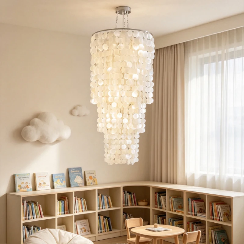 American Natural Shell High-end LED Home Decor Pendant Light Suspension Chandelier For Villa Bedroom Foyer Lighting Fixtures