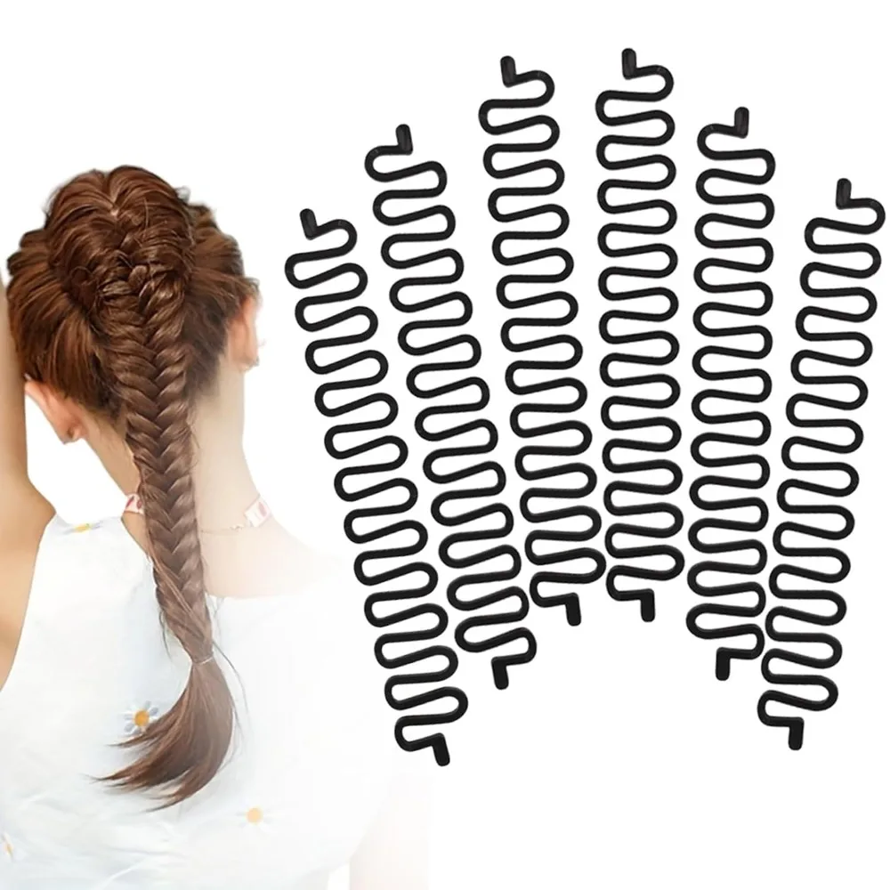 6-Piece Black Plastic Hair Braiding Tool Set with Clips for Twist Styling, Braid Making, and Bun Crafting Accessories for Women