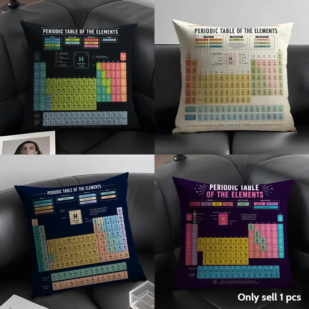 Periodic Table Chemistry Elements Cushion Cover Linen Organic Fabric Double-Sided Printing Sofa Home Decor Gift Pillow Case