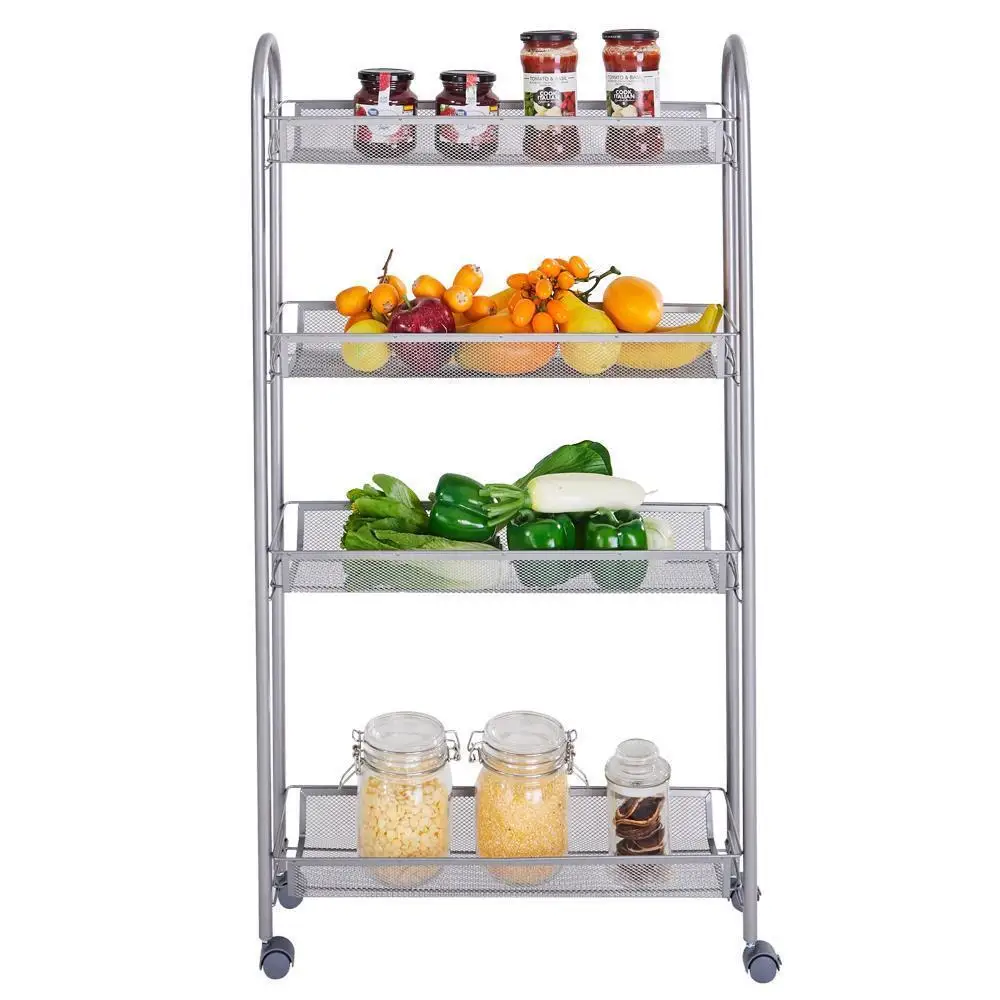 Rolling 4 Layer Shelf Slim Can Spice Rack Holder Cart Kitchen Storage Cabinet