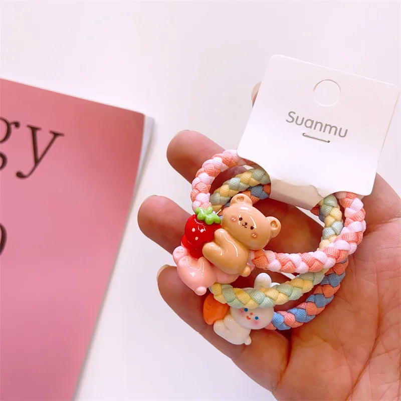 3 teile/satz Kinder kawaii Blume Frucht Haar gummi Baby bunte Herz Haar Seil elastische Haar Gummibänder für Mädchen niedlichen Haar bänder Geschenk – Detail 5