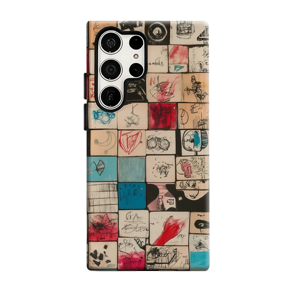 Collage Artistic Sketches Phone Case For Samsung Galaxy S25 S26 Ultra S24 S23 Plus Shockproof Double Layer Tough Back Cover