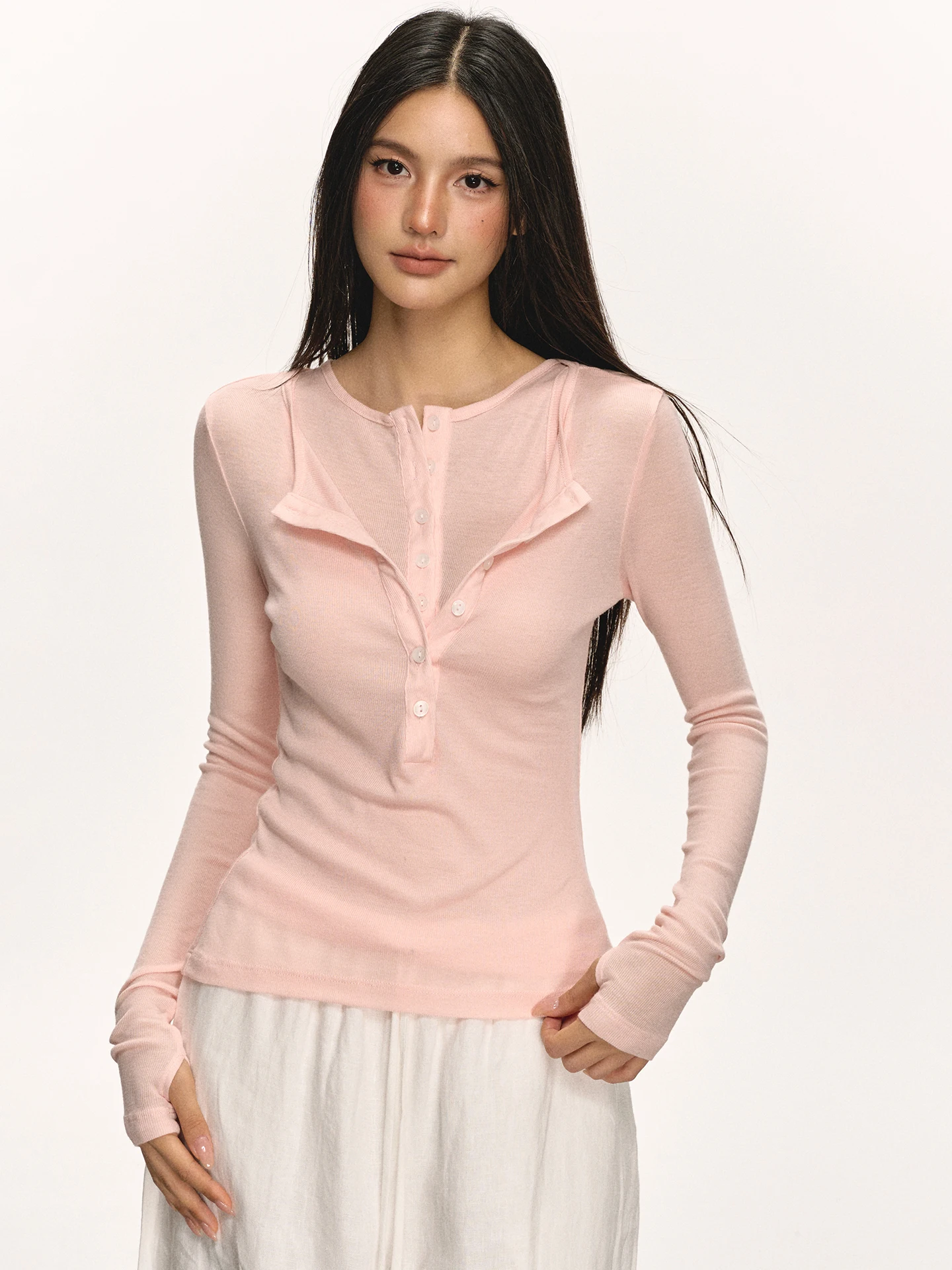 

Anna Aneae00 Women's Long Sve Silk T-irt Slim Fit ort Sle Spring Autumn Pink Base Top Commute Sle round Ne
