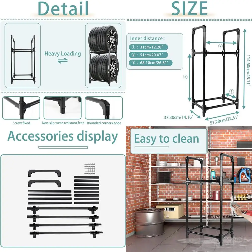 

Tire Storage Rack - Garage Storage Organizer for Indoor or Outdoor Use, Black, 22.5 x 14.16 x 45.11