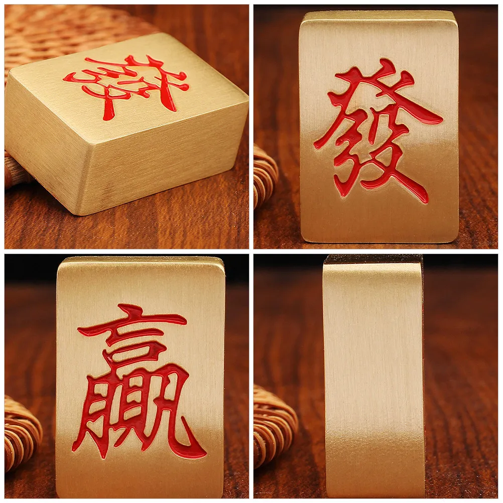 Vintage Brass Mahjong Ornament Gold Metal Desktop Decor Living Room Shelf Coffee Table Accent Home Office Decor Creative
