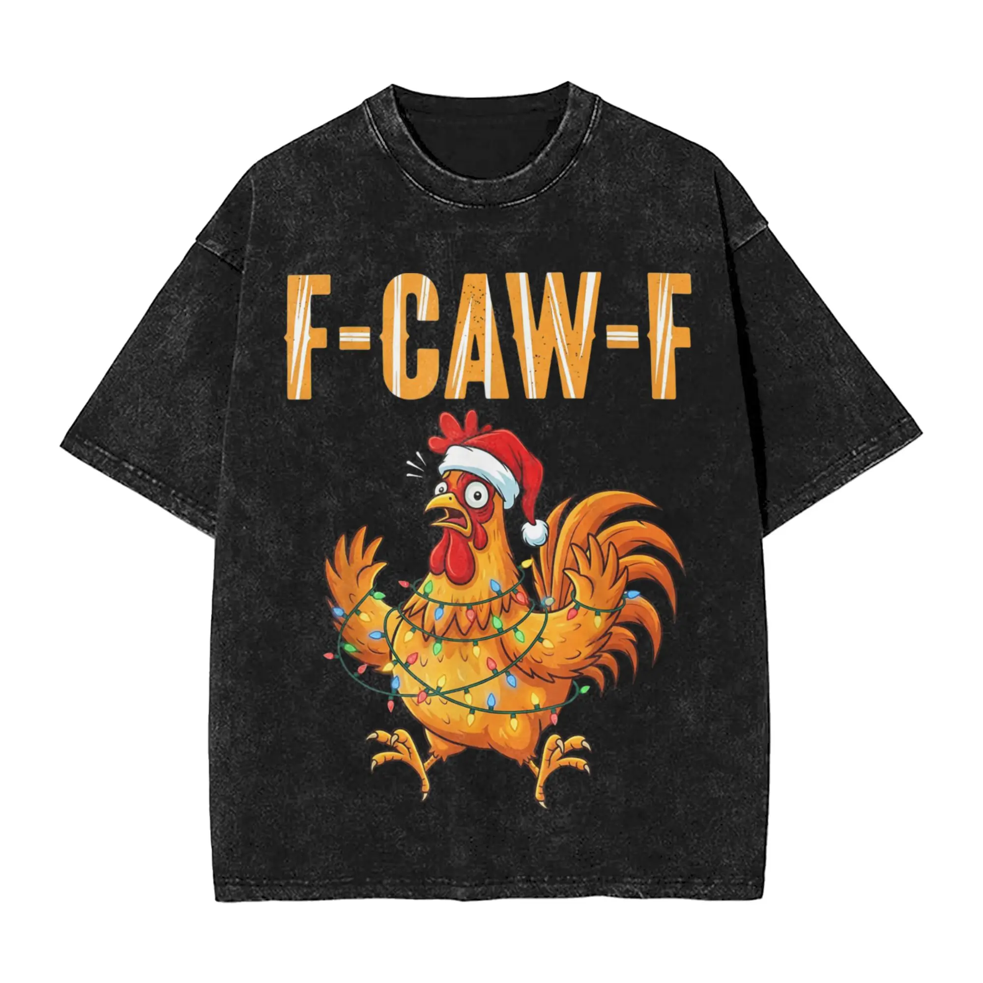 Funny F-Caw-F Chicken Humor Santa Rooster Christmas Lights T-Shirt Summer  Vintage T-Shirts Cotton Tshirt For Man Loose Clothing