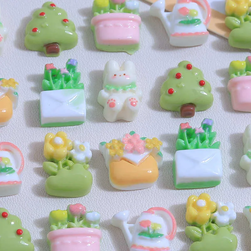 20Pcs Kawaii Cartoon Garden Resin DIY Cream Glue Shoes Hat Icebox Barrette Mobile Phone Case Scrapbook Flat Back Patch