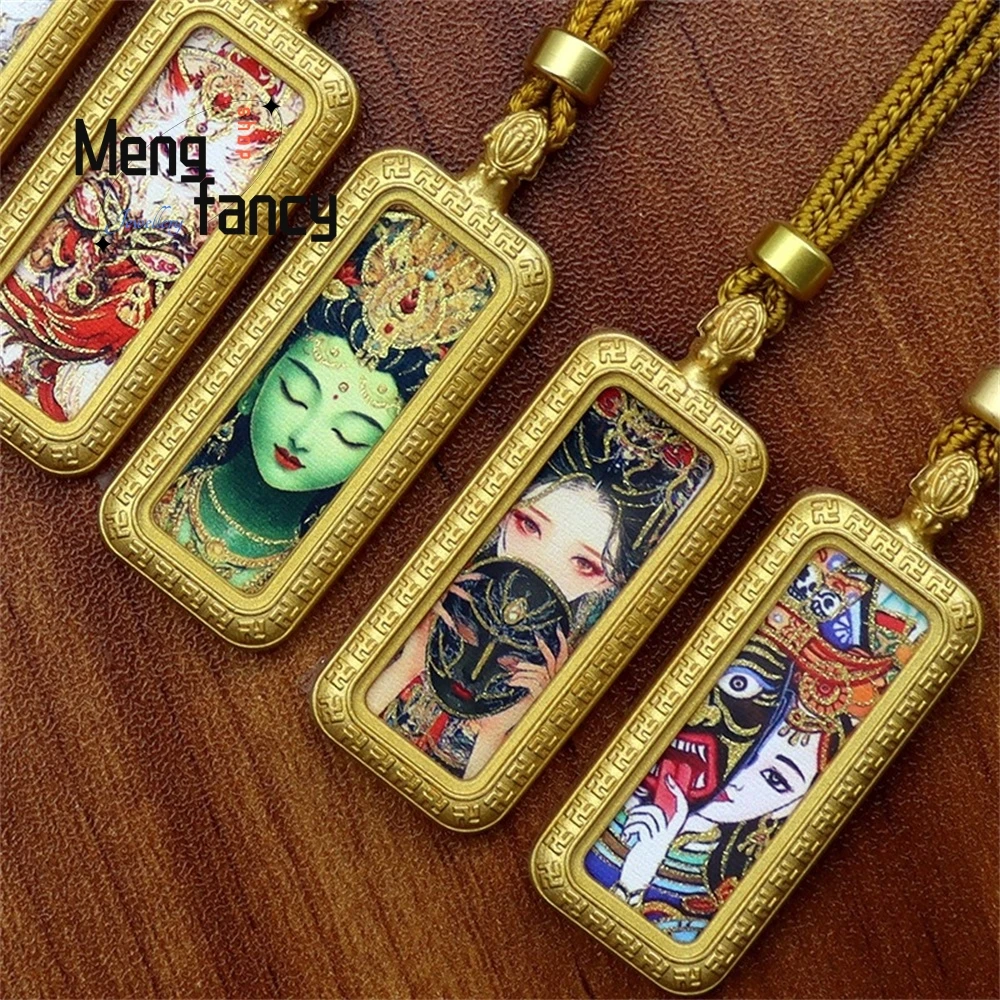 

Hand-painted Gold-traced Alloy Thangka Pendant: Nine-tailed Fox Yellow Wealth God & Zhakila High-grade Exquisite Fashion Jewelry